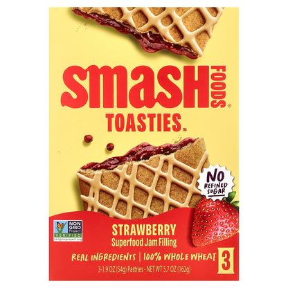 Smash Foods, Toasties™, Strawberry, 3 Pastries, 1.9 oz (54 g) Each