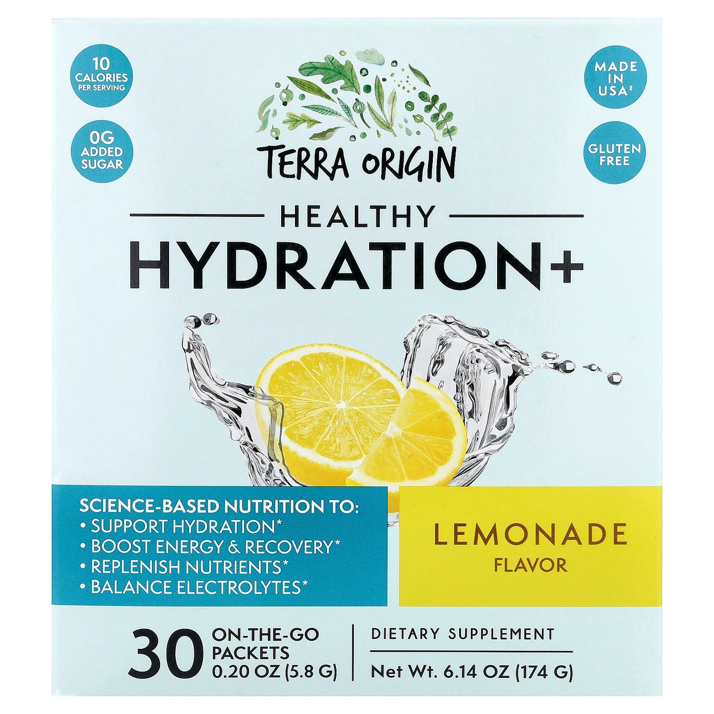 Terra Origin, Healthy Hydration+, Lemonade, 30 On The Go Packets, 0.20 oz (5.8 g) Each