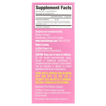 Ddrops, Organic Baby Teething Liquid Drops, For Ages 3 Months+, 60 Drops, 0.06 fl oz (1.7 ml)