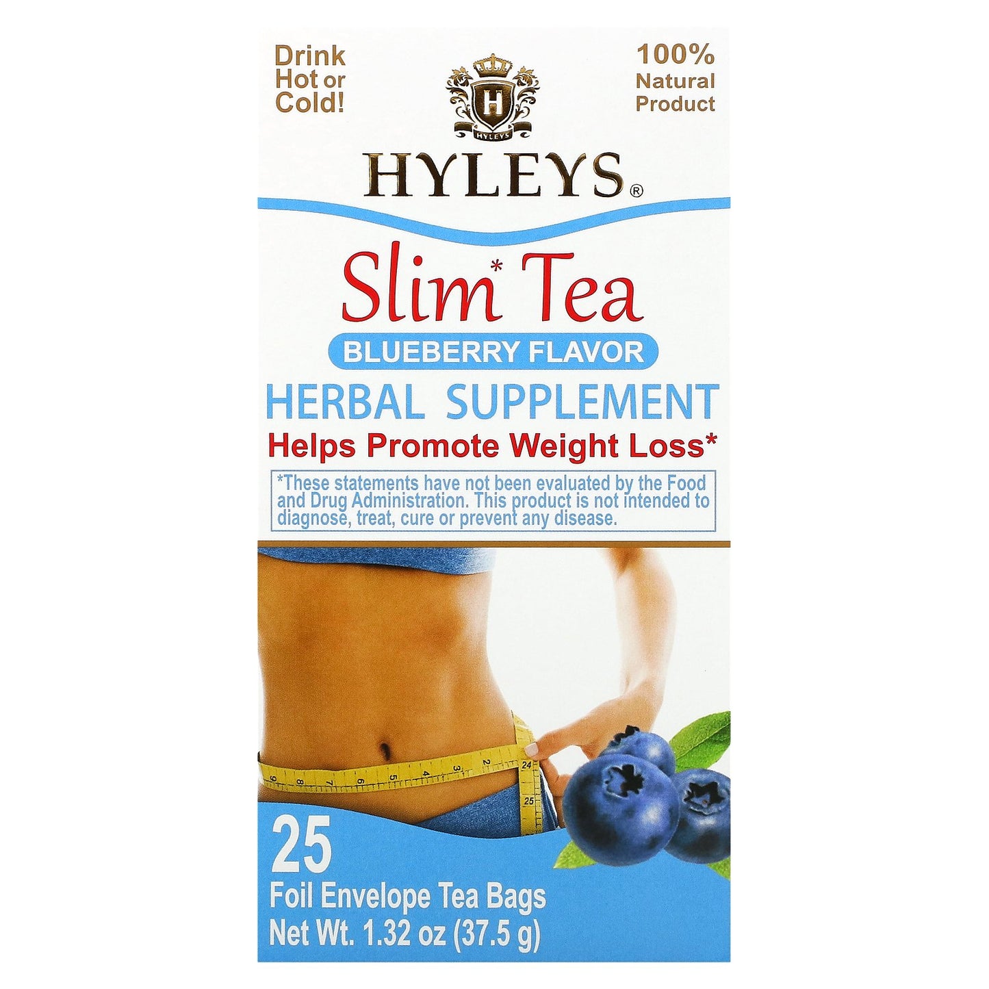 Hyleys Tea, Slim Tea, Blueberry, 25 Foil Envelope Tea Bags, 1.32 oz (37.5 g)