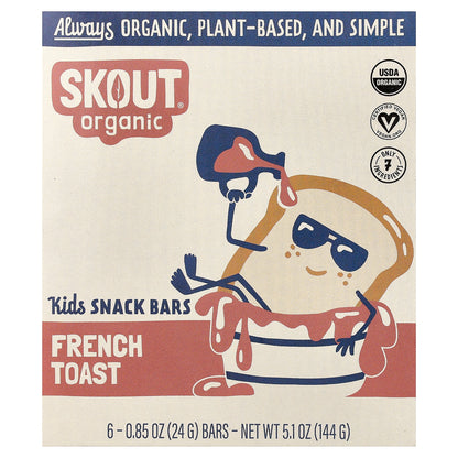 Skout Organic, Kids Snack Bars, French Toast, 6 Bars, 0.85 oz (24 g) Each