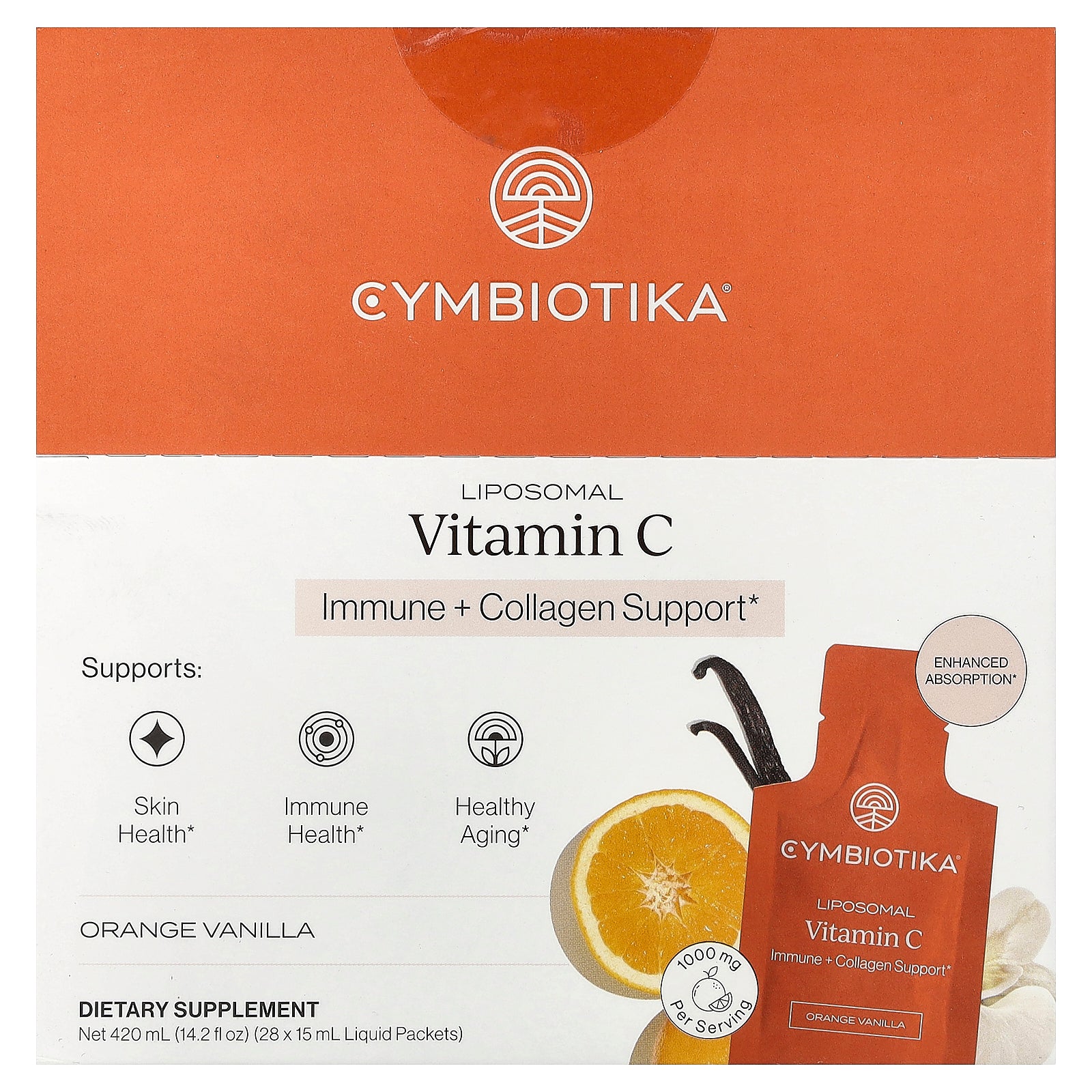 Cymbiotika, Liposomal Vitamin C, Orange Vanilla, 28 Packets, 0.5 fl oz (15 ml) Each
