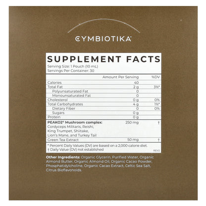 Cymbiotika, Longevity Mushrooms, Liposomal Delivery, Chocolate Fudge, 30 Pouches, 10 ml Each