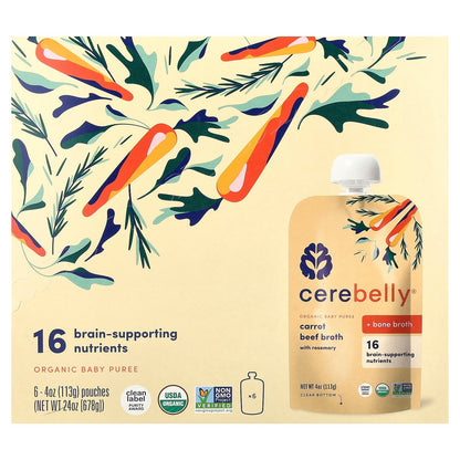Cerebelly, Organic Baby Puree, Carrot, Beef Broth with Rosemary, 6 Pouches, 4 oz (113 g) Each