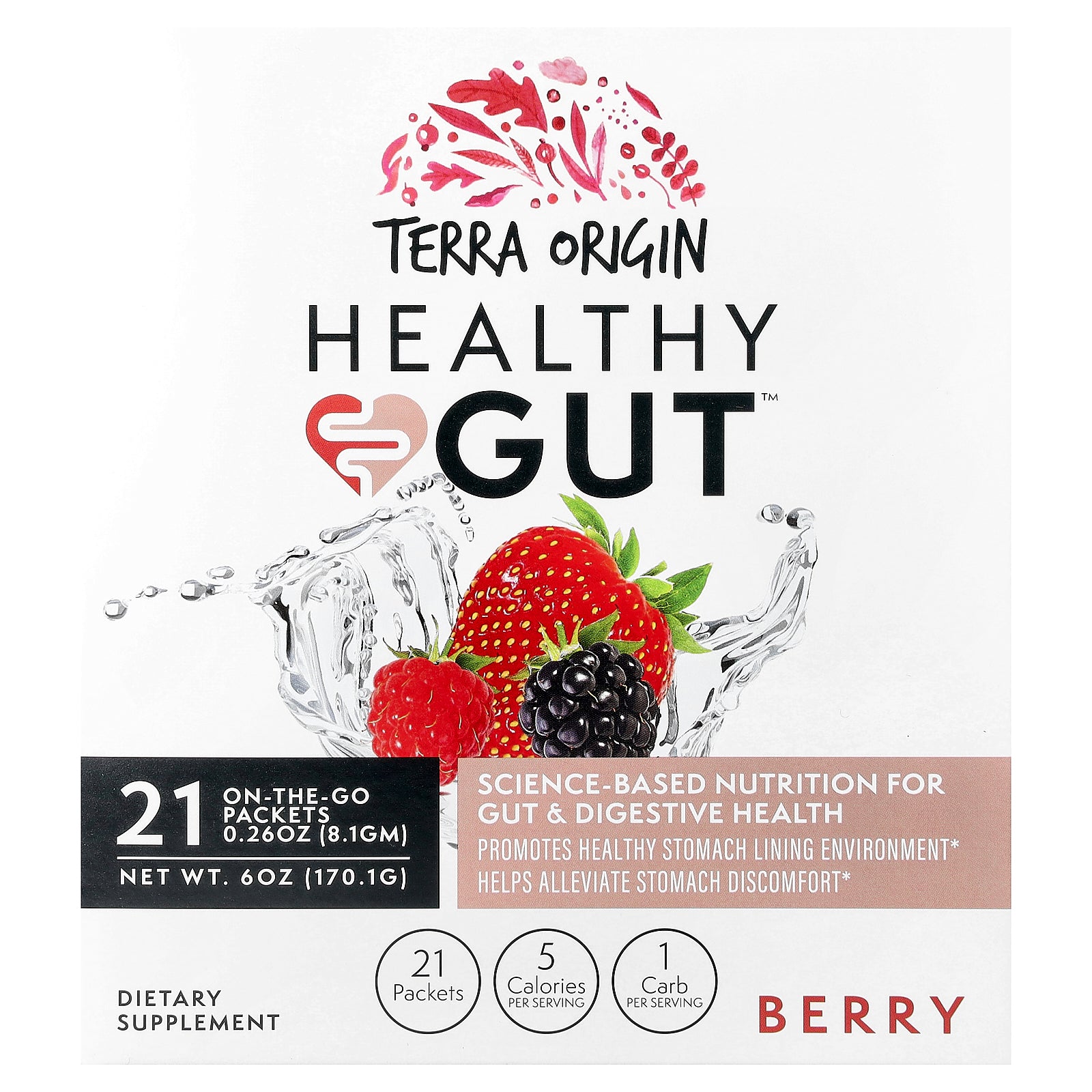 Terra Origin, Healthy Gut™, Berry , 21 On The Go Packets, 0.26 oz (8.1 g) Each