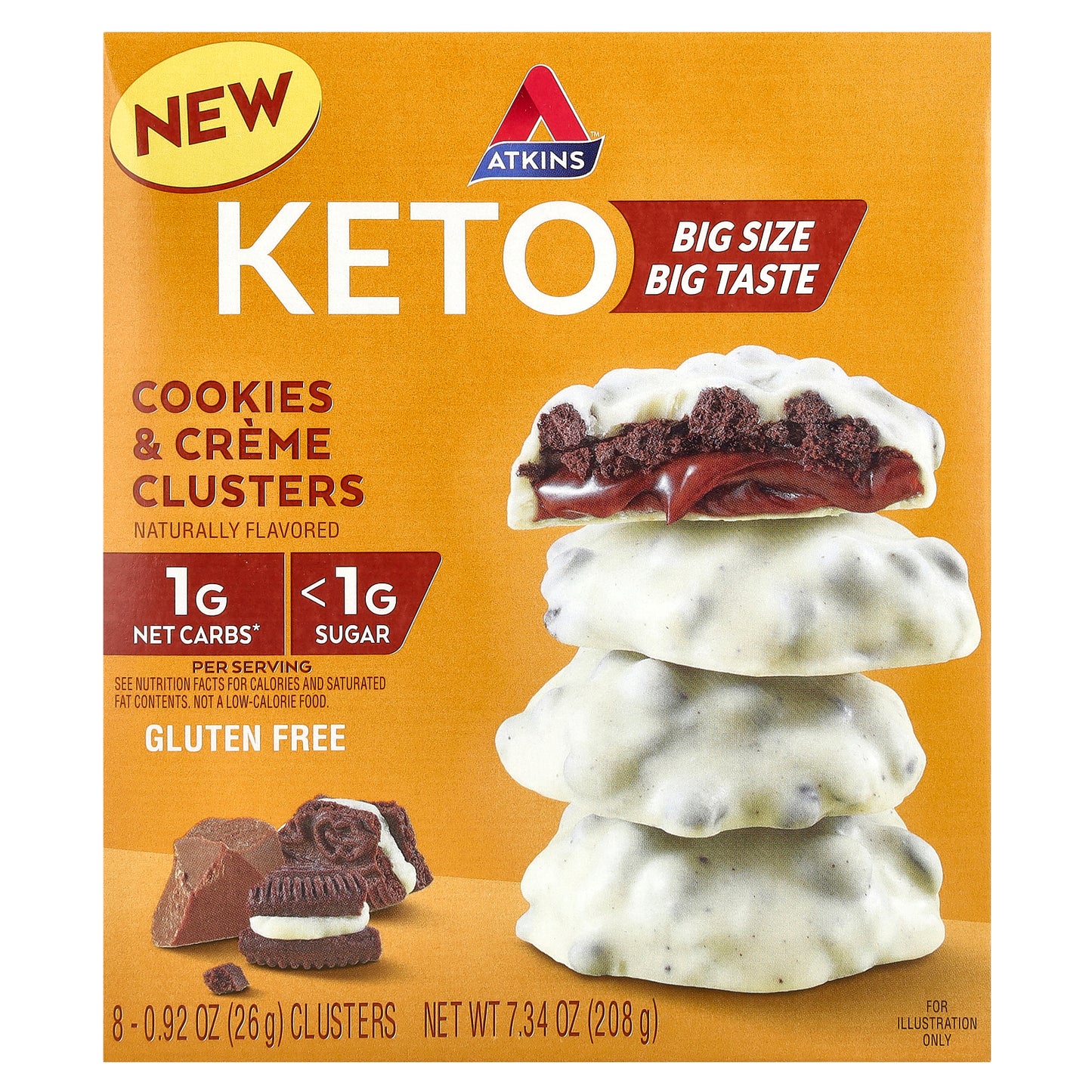 Atkins, Keto Cookies & Creme Clusters, 8 Clusters, 0.92 oz (26 g) Each