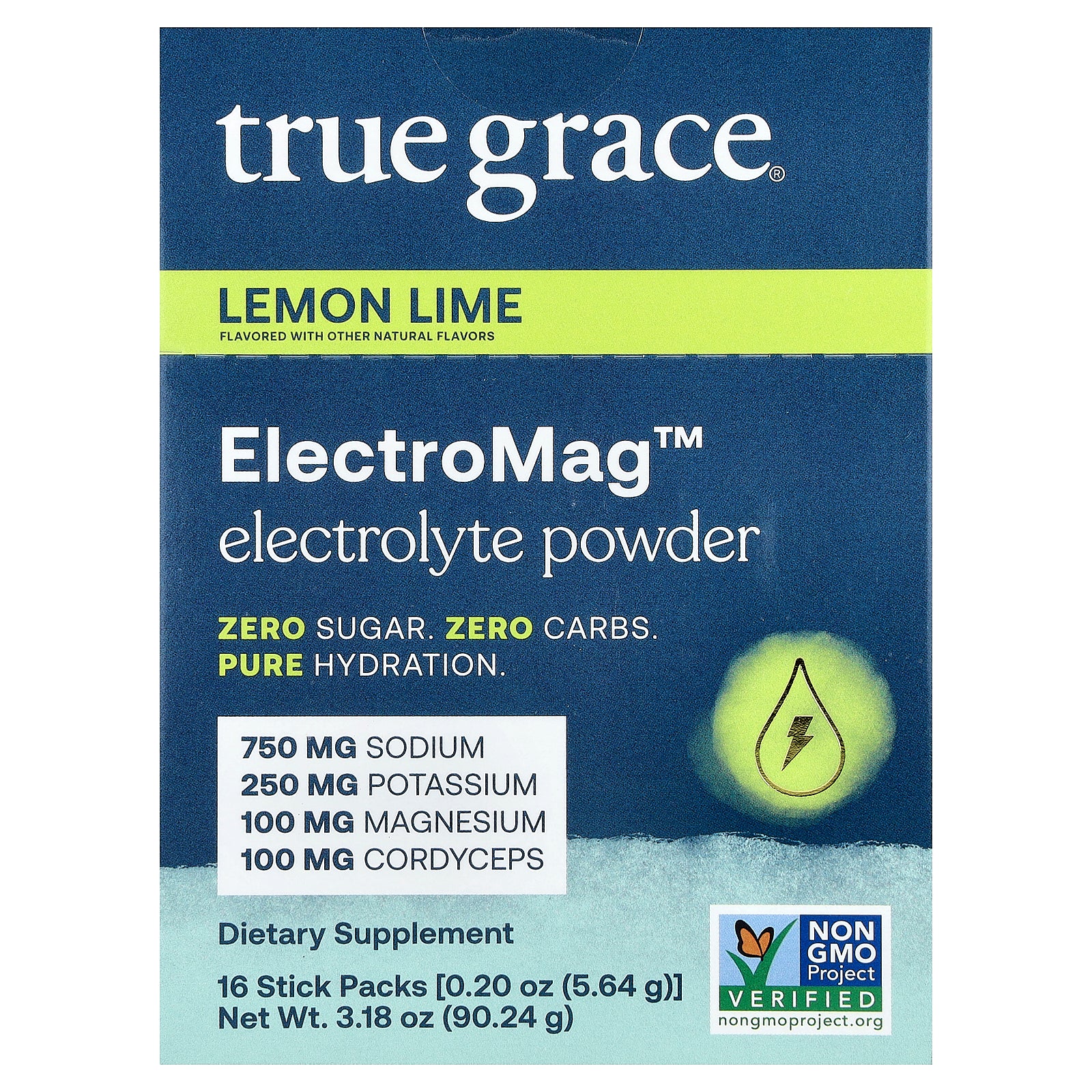 True Grace, ElectroMag™, Electrolyte Powder, Lemon Lime, 16 Stick Packs, 0.20 oz (5.64 g) Each