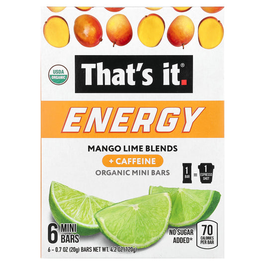 That's It, Energy, Organic Mini Bars, Mango Lime Blends, 6 Mini Bars, 0.7 oz (20 g) Each