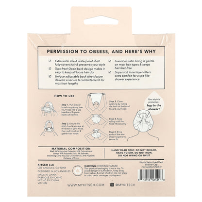 Kitsch, Satin-Lined Flexi Shower Cap, Terracotta Checker, 1 Cap