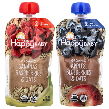 Happy Family Organics, Happy Baby®, Organic Fruit & Oat, 6+ Months, Variety Pack, 8 Pack, 4 oz (113 g) Each