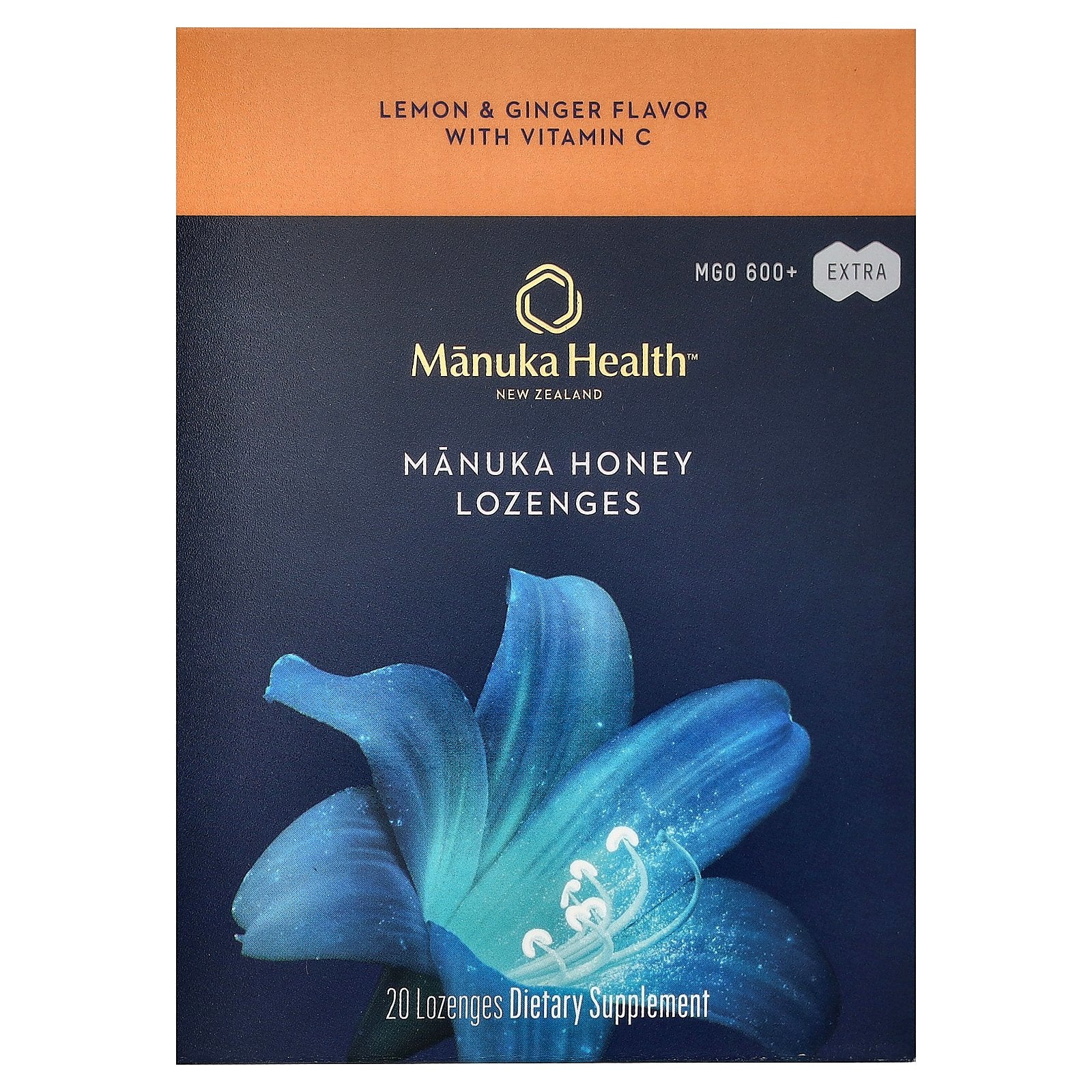 Manuka Health, Manuka Honey Lozenges, Lemon & Ginger, MGO 600+, 20 Lozenges