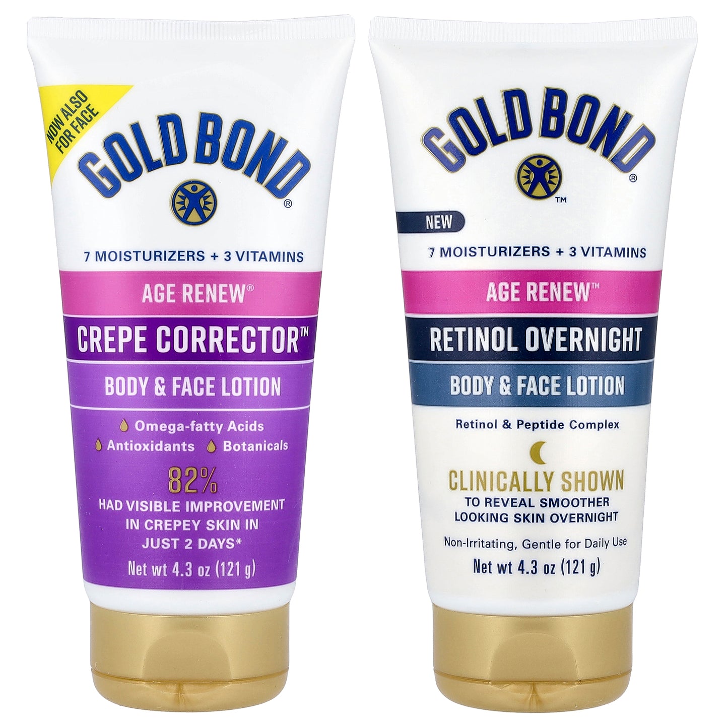 Gold Bond, Age Renew® Duo, Day & Night, Body & Face Lotion, 2 Bottles, 4.3 oz (121 g) Each