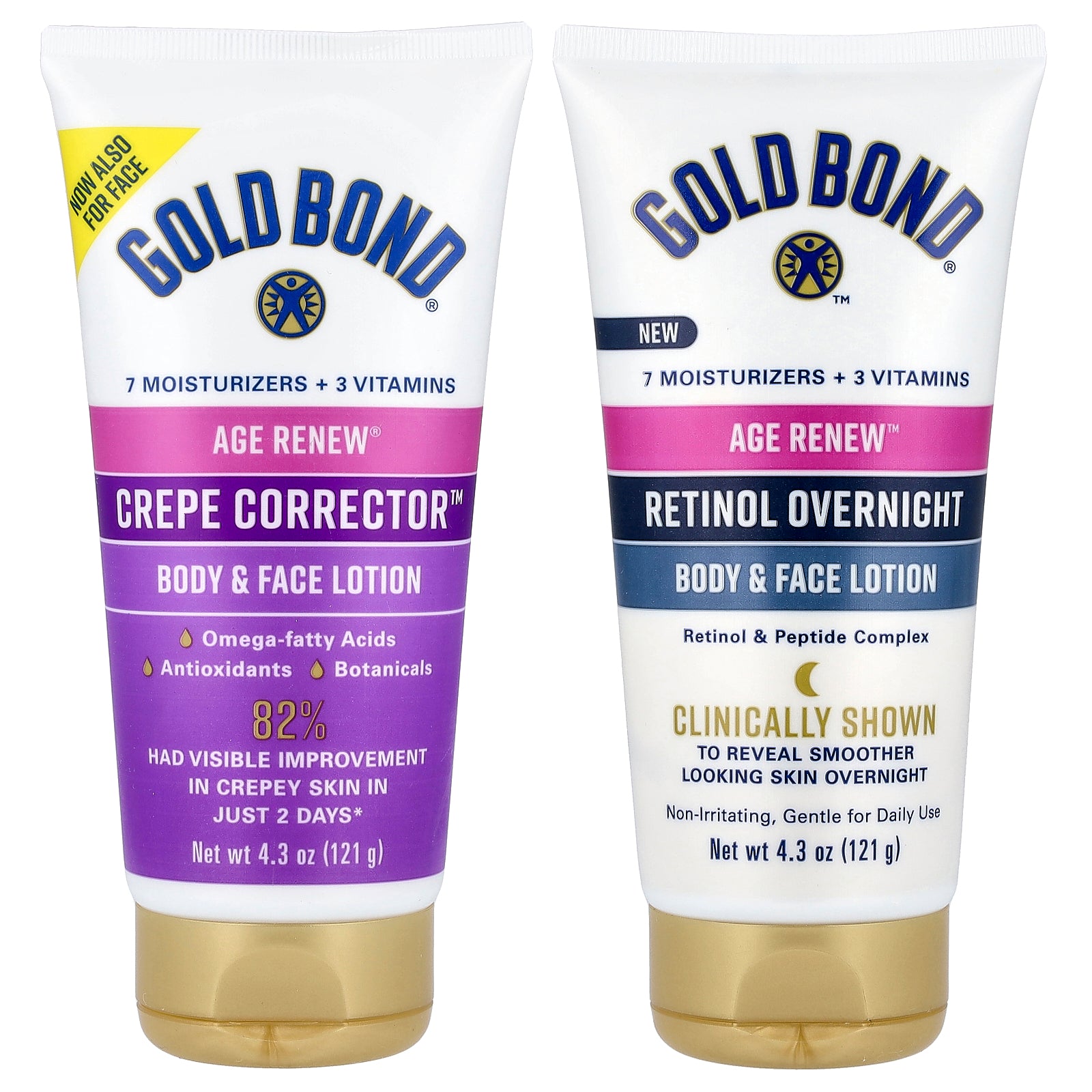 Gold Bond, Age Renew® Duo, Day & Night, Body & Face Lotion, 2 Bottles, 4.3 oz (121 g) Each