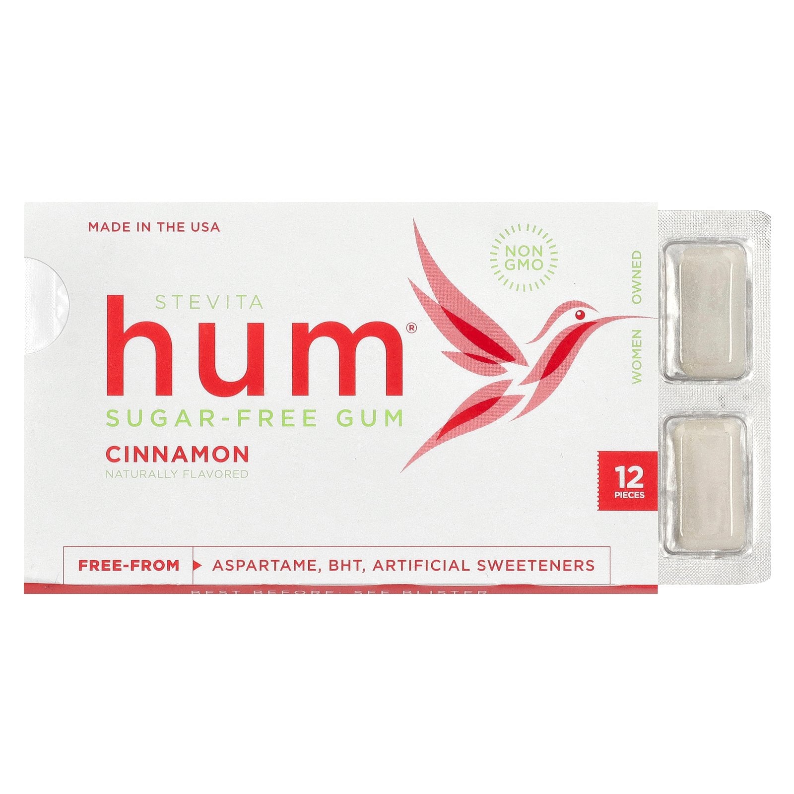 Stevita Naturals, Hum®, Sugar-Free Gum, Cinnamon, 12 Pieces