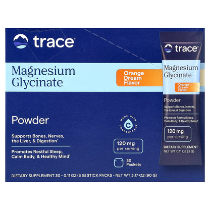 Trace, Magnesium Glycinate Powder, Orange Dream, 30 Packets, 0.11 oz (3 g) Each