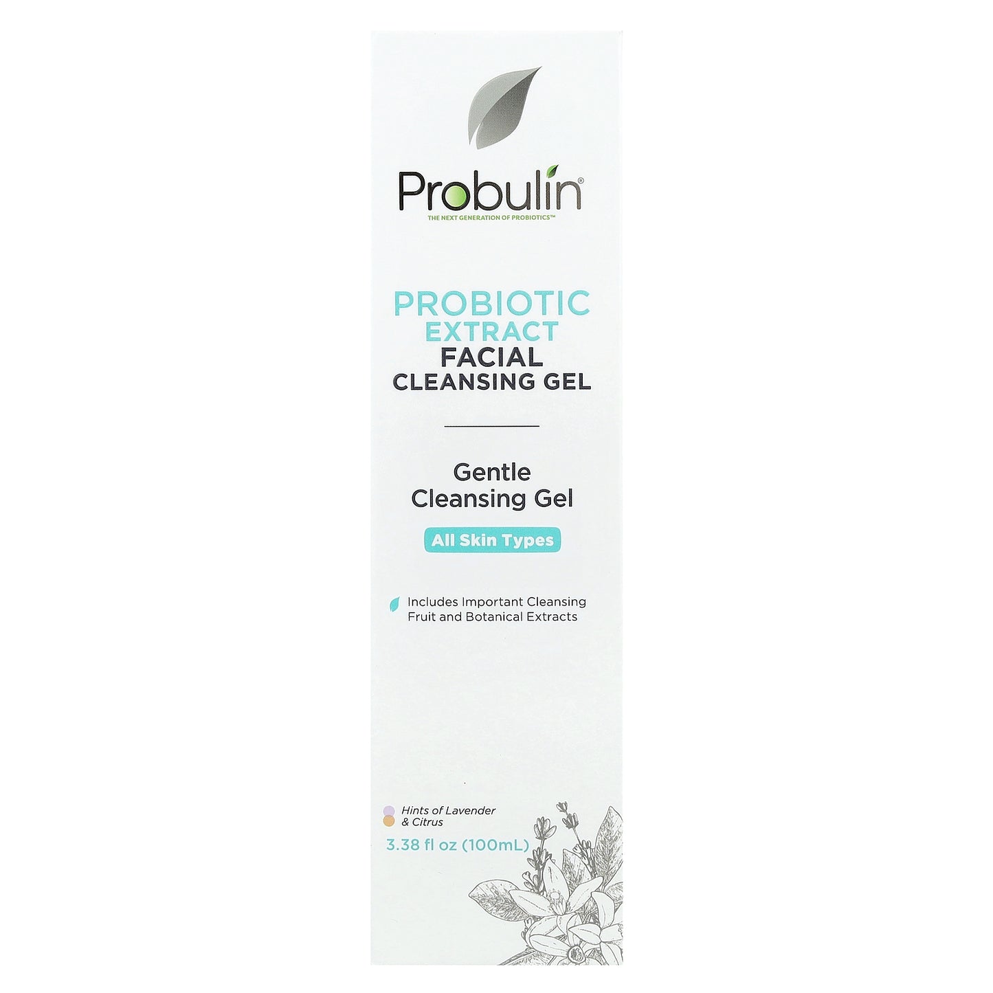 Probulin, Probiotic Extract Facial Cleansing Gel, Lavender & Citrus, 3.38 fl oz (100 ml)