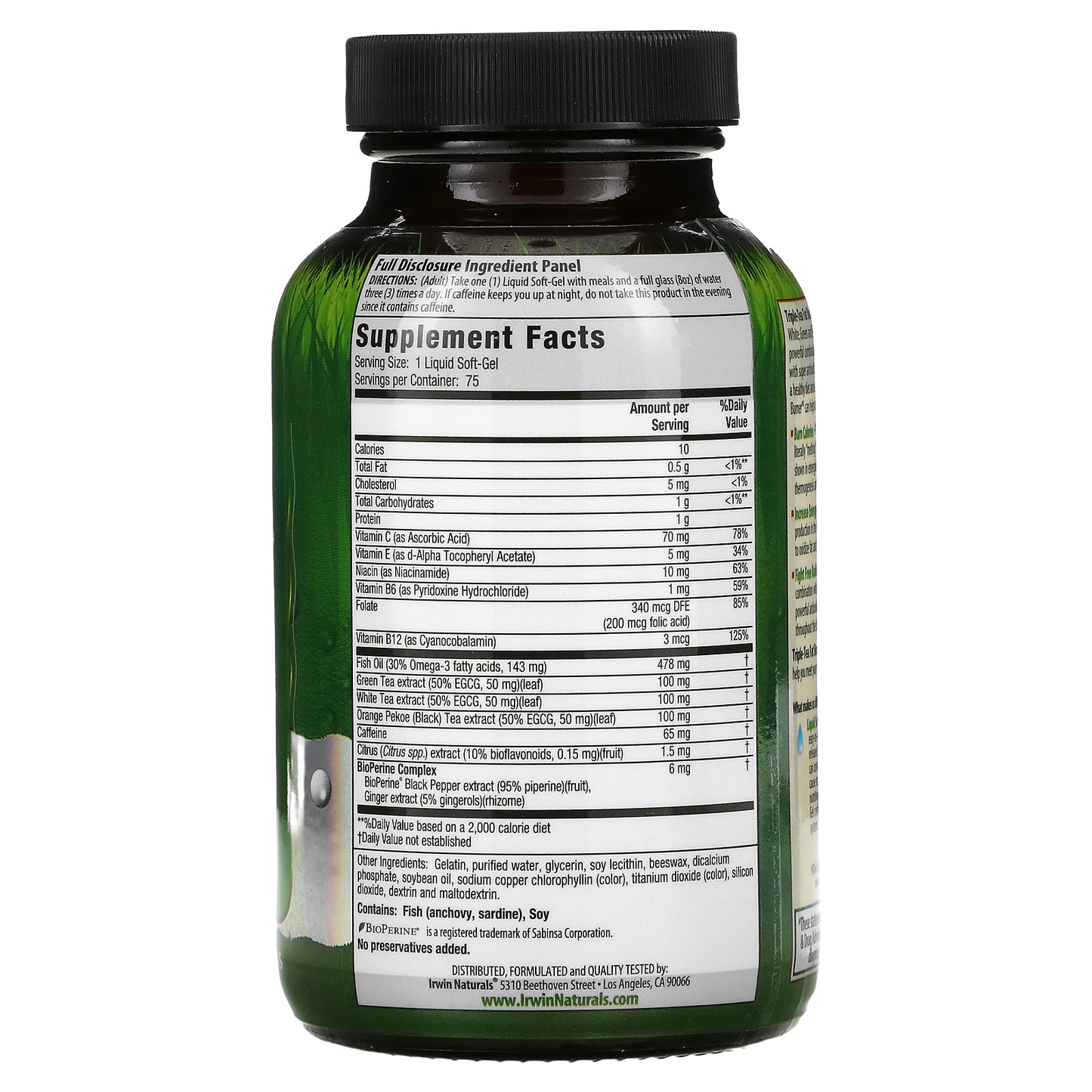 Irwin Naturals, Triple-Tea Fat Burner, 75 Liquid Softgels