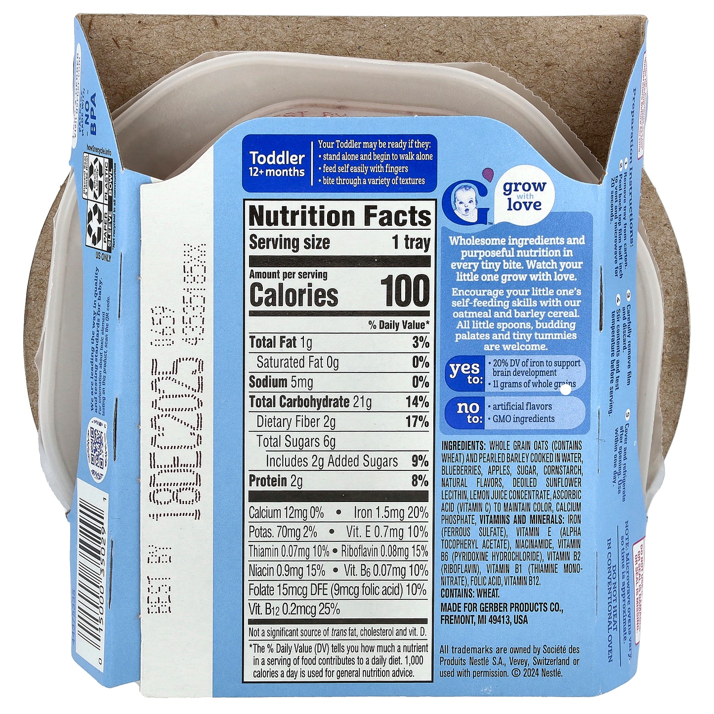 Gerber, Oatmeal & Barley Cereal, 12+ Months, Vanilla Berry, 4.5 oz (128 g)