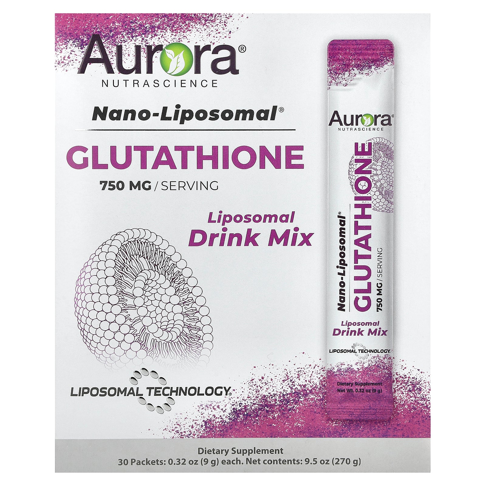 Aurora Nutrascience, Nano-Liposomal®, Glutathione, Liposomal Drink Mix, 30 Packets, 0.32 oz (9 g) Each