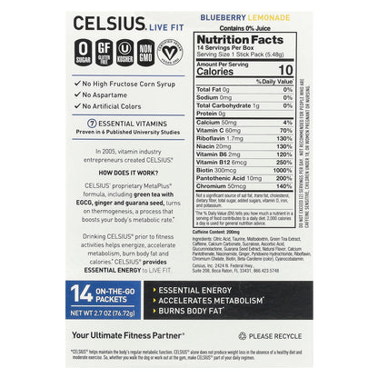 Celsius, Live Fit, Blueberry Lemonade, 14 On-The-Go Packets, 0.19 oz (5.48 g) Each