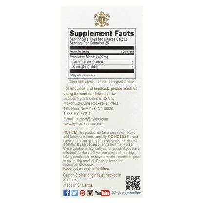 Hyleys Tea, Slim Tea, Pomegranate , 25 Foil Envelope Tea Bags, 1.32 oz (37.5 g)