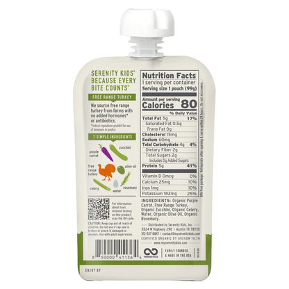 Serenity Kids, Free Range Turkey + Rosemary with Purple Carrots, Zucchini & Celery, 6+ Months, 3.5 oz (99 g)