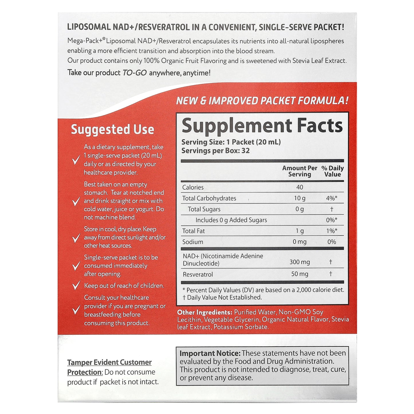 Aurora Nutrascience, Liposomal NAD+/Resveratrol, 32 Packets, 0.68 fl oz (20 ml) Each