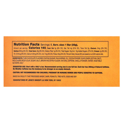 Jesse's WAKEUP!, Rice Crisp Bars, Dark Chocolate, 6 Pack, 1.13 oz (32 g)