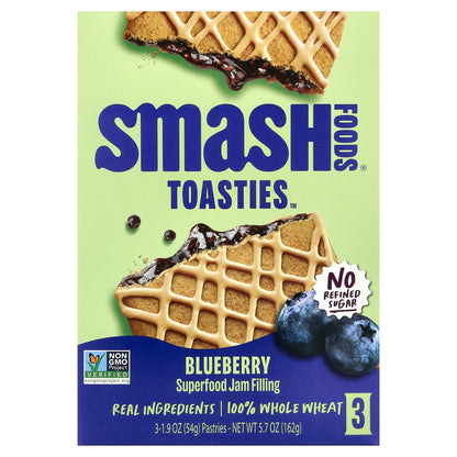 Smash Foods, Toasties™, Blueberry, 3 Pastries, 1.9 oz (54 g) Each