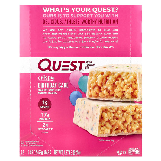 Quest Nutrition, Hero Protein Bar, Crispy, Birthday Cake, 12 Bars, 1.83 oz (52 g) Each