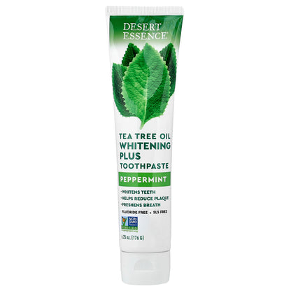 Desert Essence, Tea Tree Oil Whitening Plus Toothpaste, Peppermint, 6.25 oz (176 g)