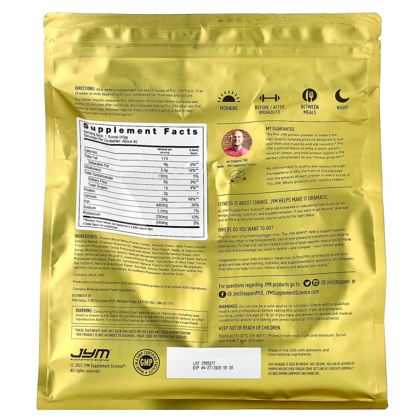 JYM Supplement Science, Pro JYM®, Ultra-Premium Protein Blend, Rocky Road, 4.3 lb (1.9 kg)