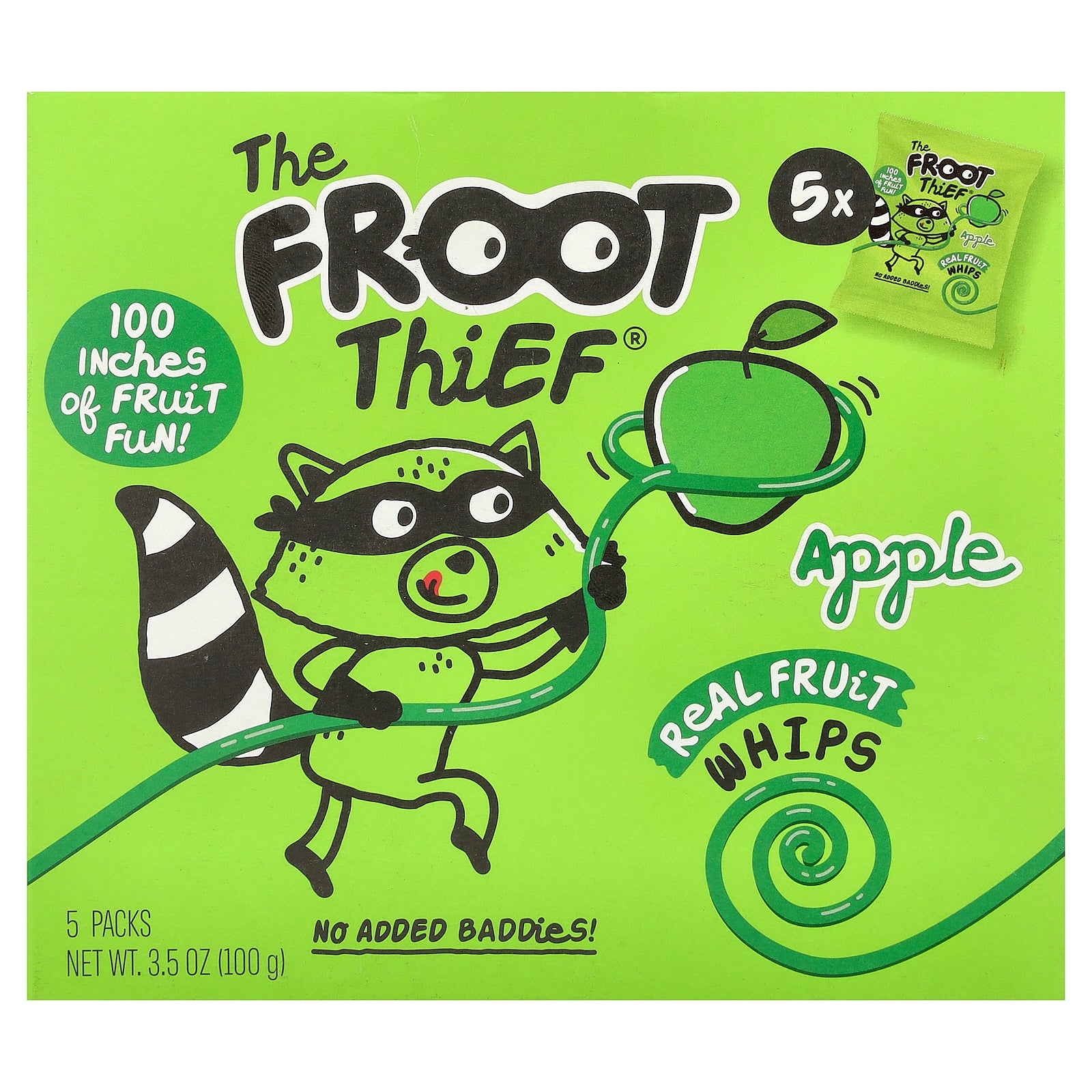 The Froot Thief, Real Fruit Whips, Apple, 5 Packs, 0.7 oz (20 g) Each