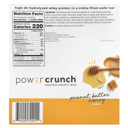 BNRG, Power Crunch Protein Energy Bar, Peanut Butter Honey, 12 Bars, 1.4 oz (40 g) Each