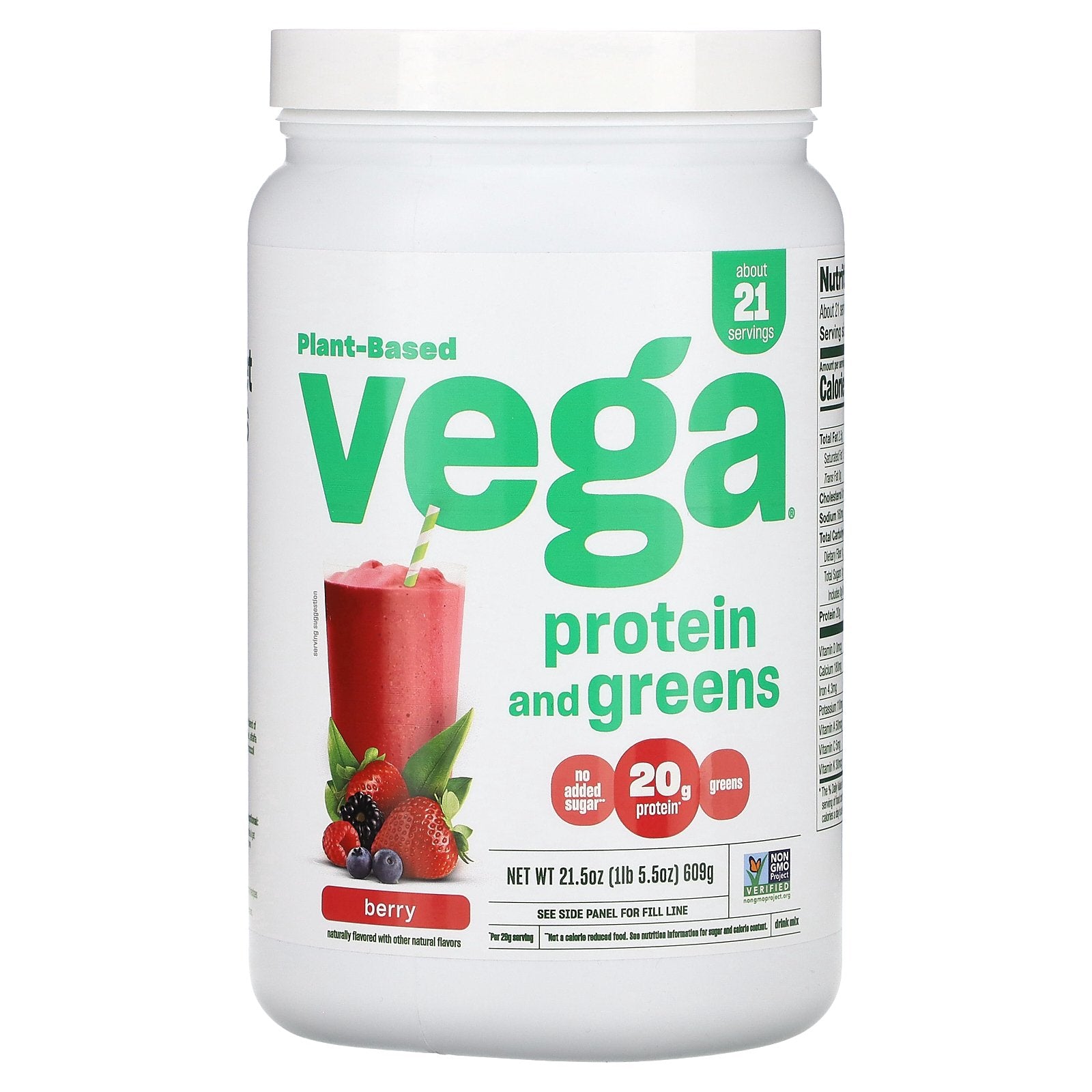 Vega, Plant Based Protein and Greens, Berry, 1 lb 5.5 oz (609 g)