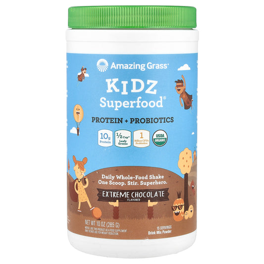 Amazing Grass, Kidz Superfood®, Protein + Probiotics, Extreme Chocolate, 10 oz (285 g)