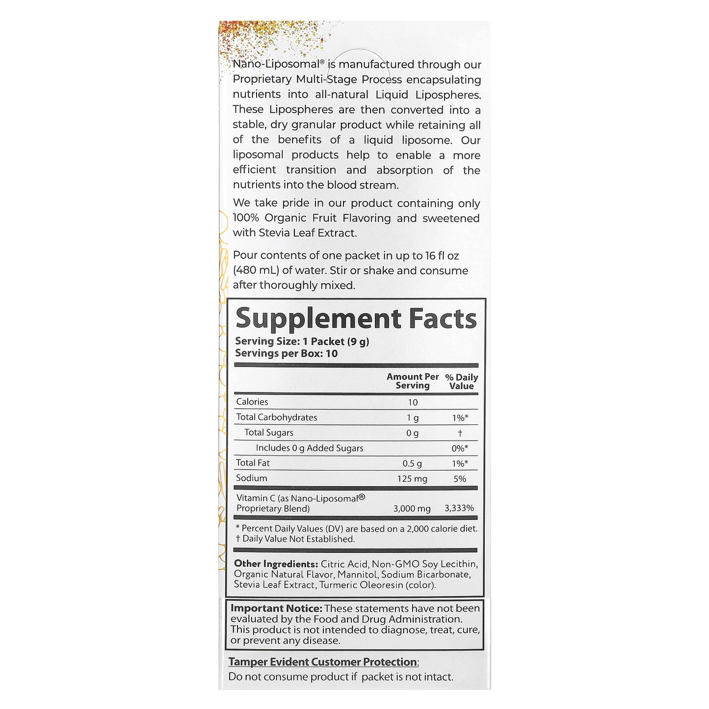 Aurora Nutrascience, Nano-Liposomal®, Vitamin C,  Liposomal Drink Mix, 10 Packets, 0.32 oz (9 g) Each