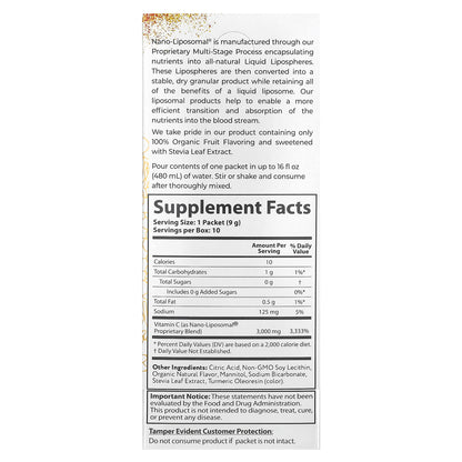 Aurora Nutrascience, Nano-Liposomal®, Vitamin C,  Liposomal Drink Mix, 10 Packets, 0.32 oz (9 g) Each