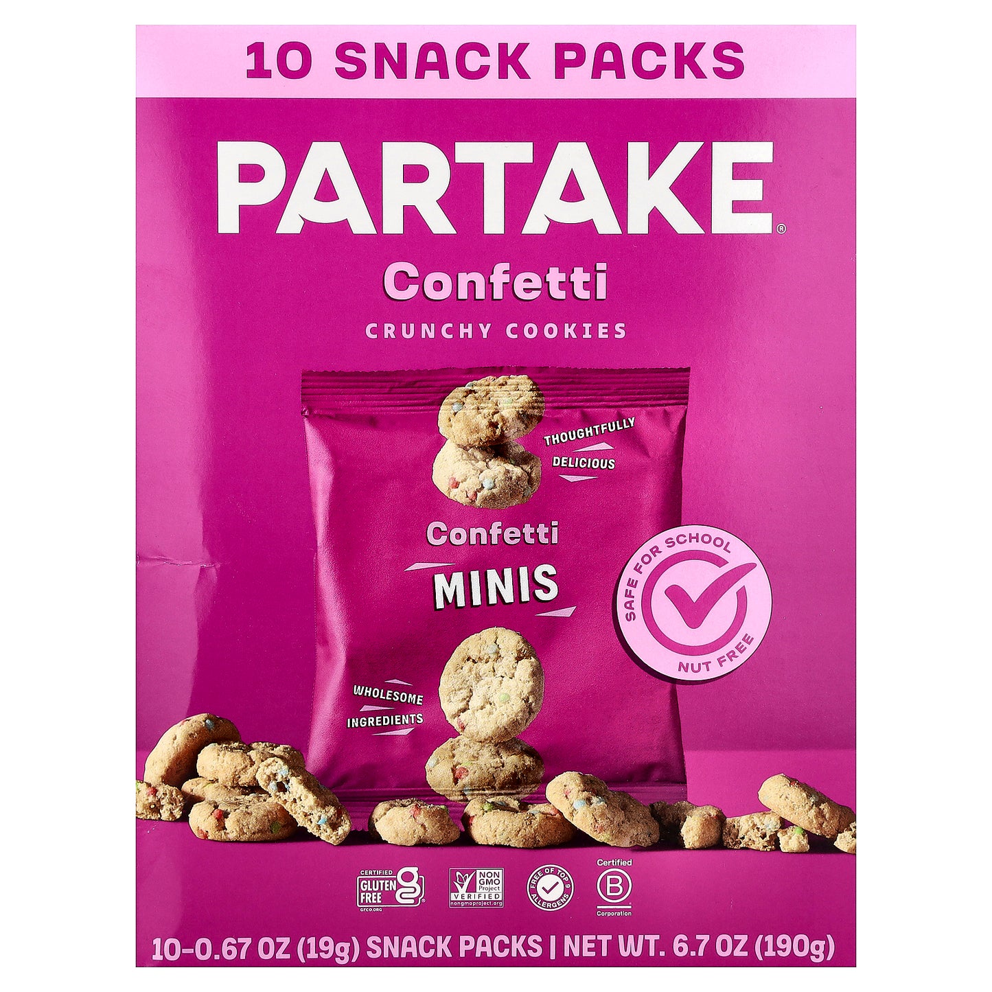 Partake, Crunchy Cookies, Confetti, 10 Snack Packs, 0.67 oz (19 g) Each