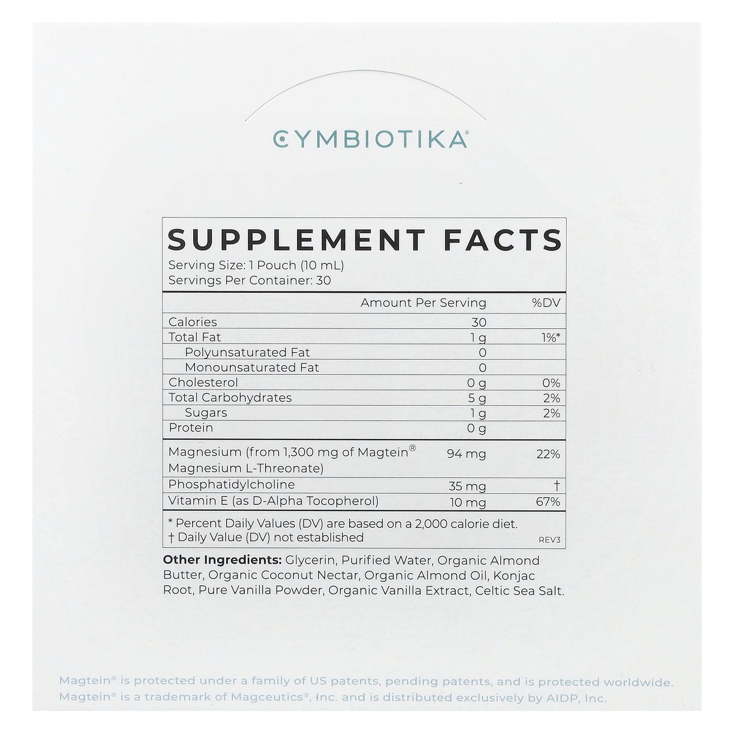 Cymbiotika, Magnesium L-Threonate, Liposomal Delivery, Vanilla Cream, 30 Pouches, 10 ml Each