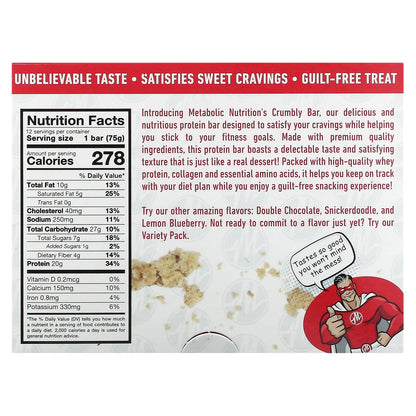 Metabolic Nutrition, Crumbly Protein Bar, Snickerdoodle, 12 Bars, 2.65 oz (75 g) Each