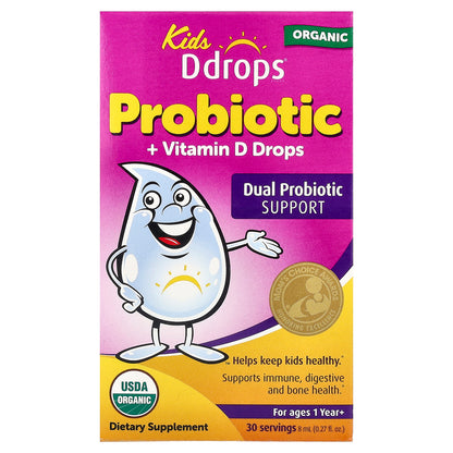 Ddrops, Kids Ddrops®, Organic Probiotic + Vitamin D Drops, For Ages 1 year+, 0.27 fl oz (8 ml)