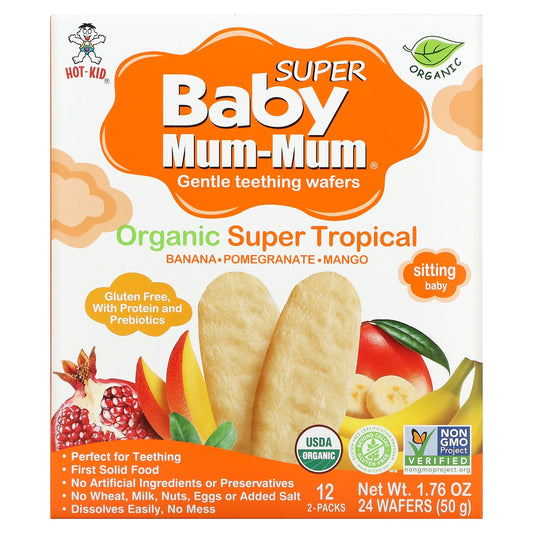 Hot Kid, Baby Mum-Mum Super, Gentle Teething Wafers, Organic Super Tropical, 12 Packs, 2 Wafers Each