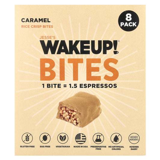 Jesse's WAKEUP!, Rice Crisp Bites, Caramel , 8 Pack, 0.53 oz (15 g) Each