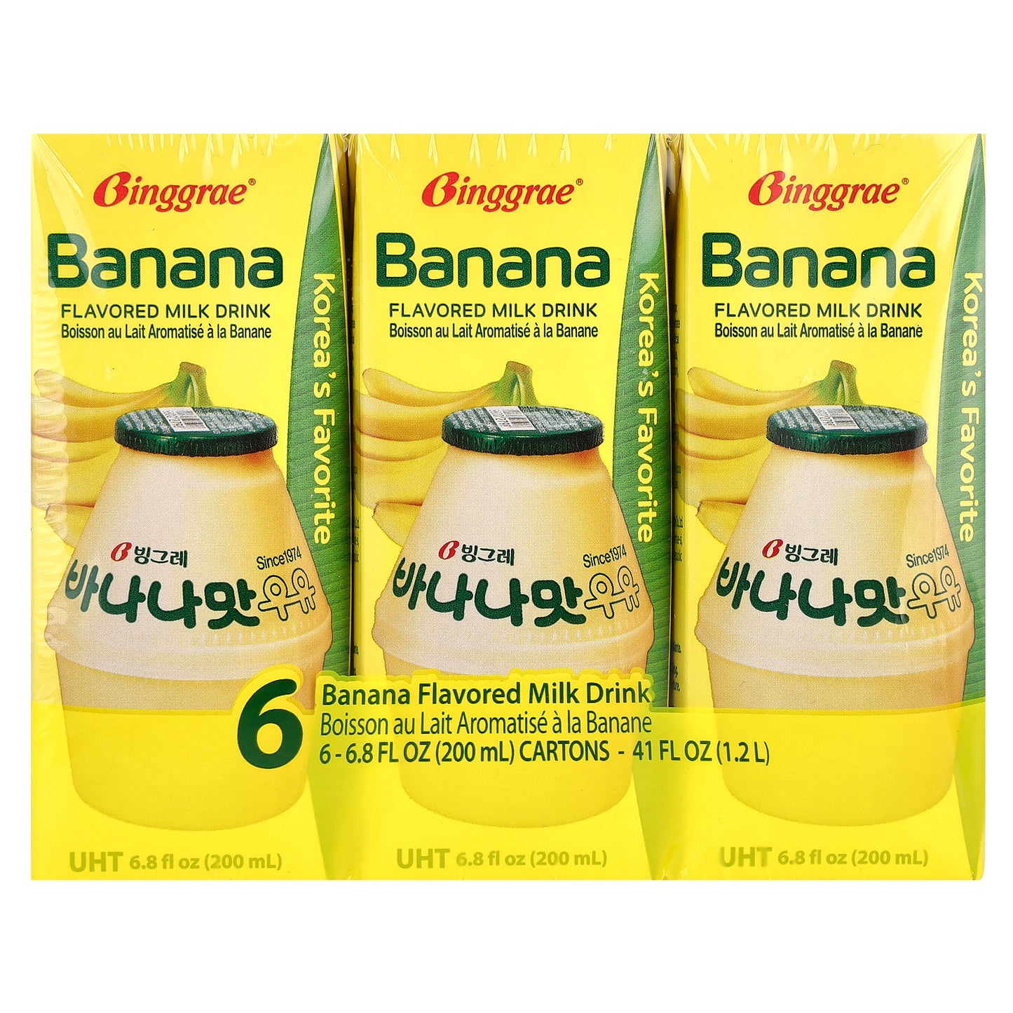 Binggrae, Flavored Milk Drink, Banana, 6 Cartons, 6.8 fl oz (200 ml) Each