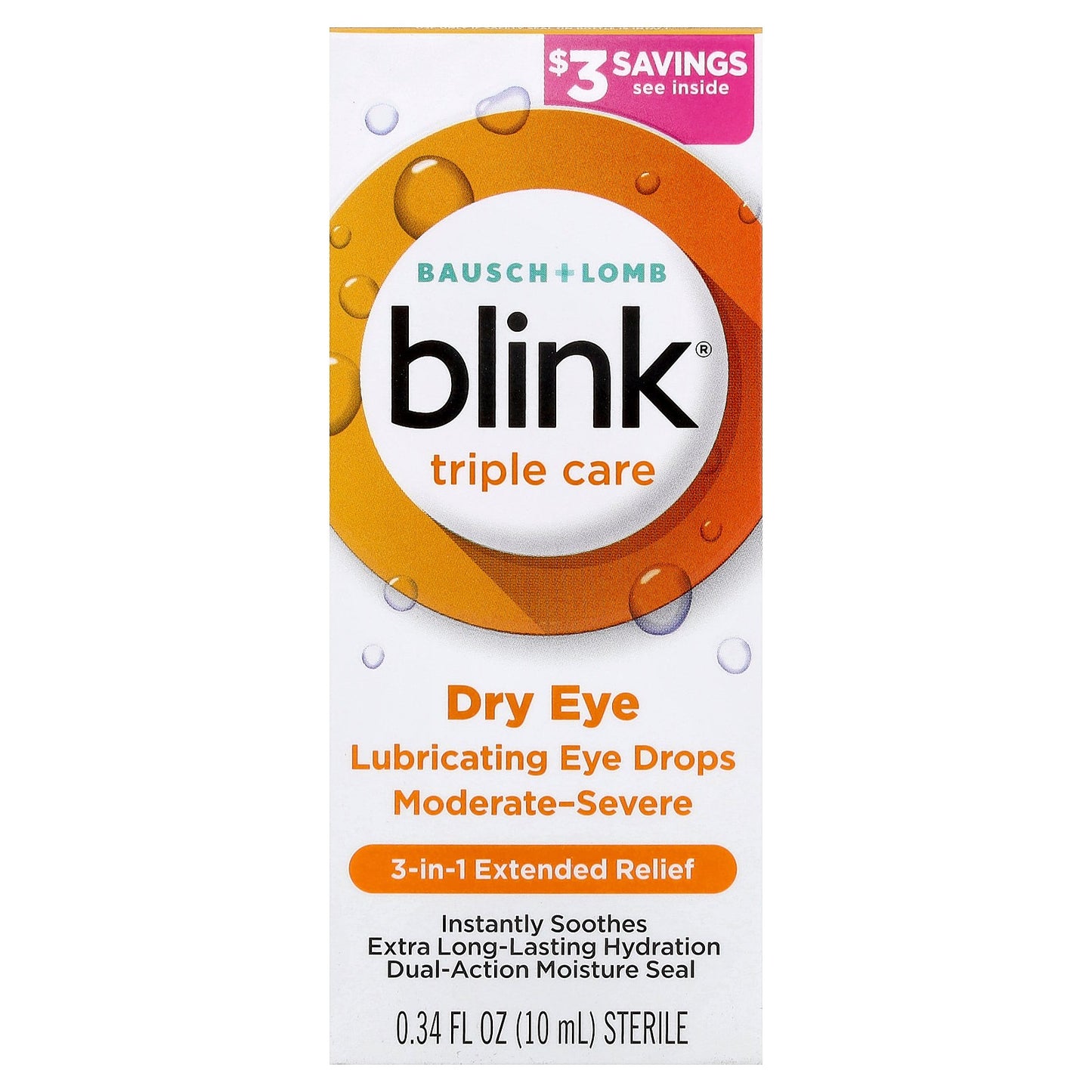 Baush+Lomb Blink, Blink® Triple Care, Dry Eye, Lubricating Eye Drops, 0.34 fl oz (10 ml)