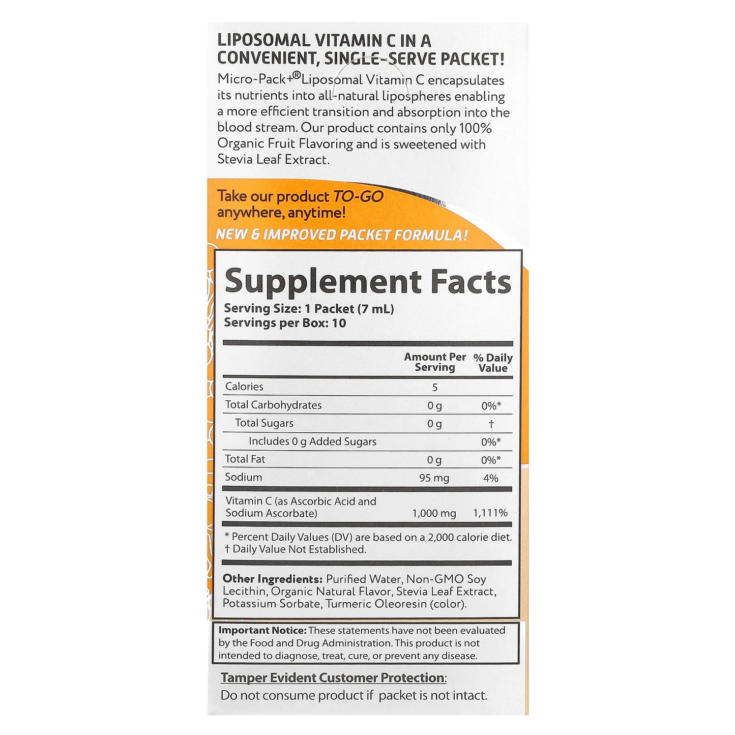 Aurora Nutrascience, Micro-Pack+®, Liposomal Vitamin C, 10 Packets, 0.24 fl oz (7 ml) Each