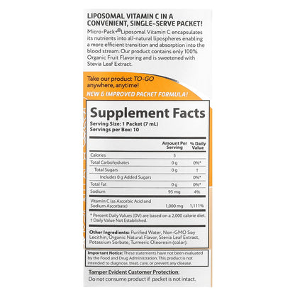 Aurora Nutrascience, Micro-Pack+®, Liposomal Vitamin C, 10 Packets, 0.24 fl oz (7 ml) Each