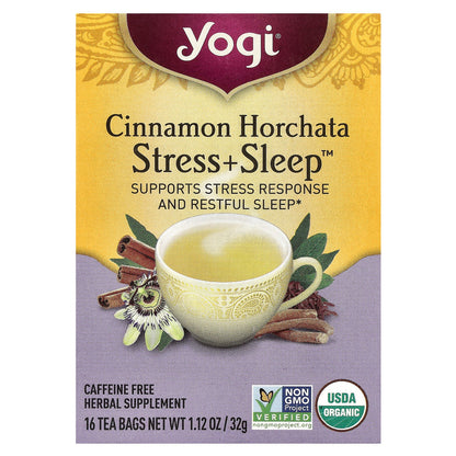 Yogi Tea, Stress + Sleep™, Cinnamon Horchata, Caffeine Free, 16 Tea Bags, 1.12 oz (32 g)