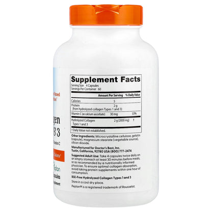 Doctor's Best, Collagen Types 1 & 3 & Vitamin C, 240 Capsules